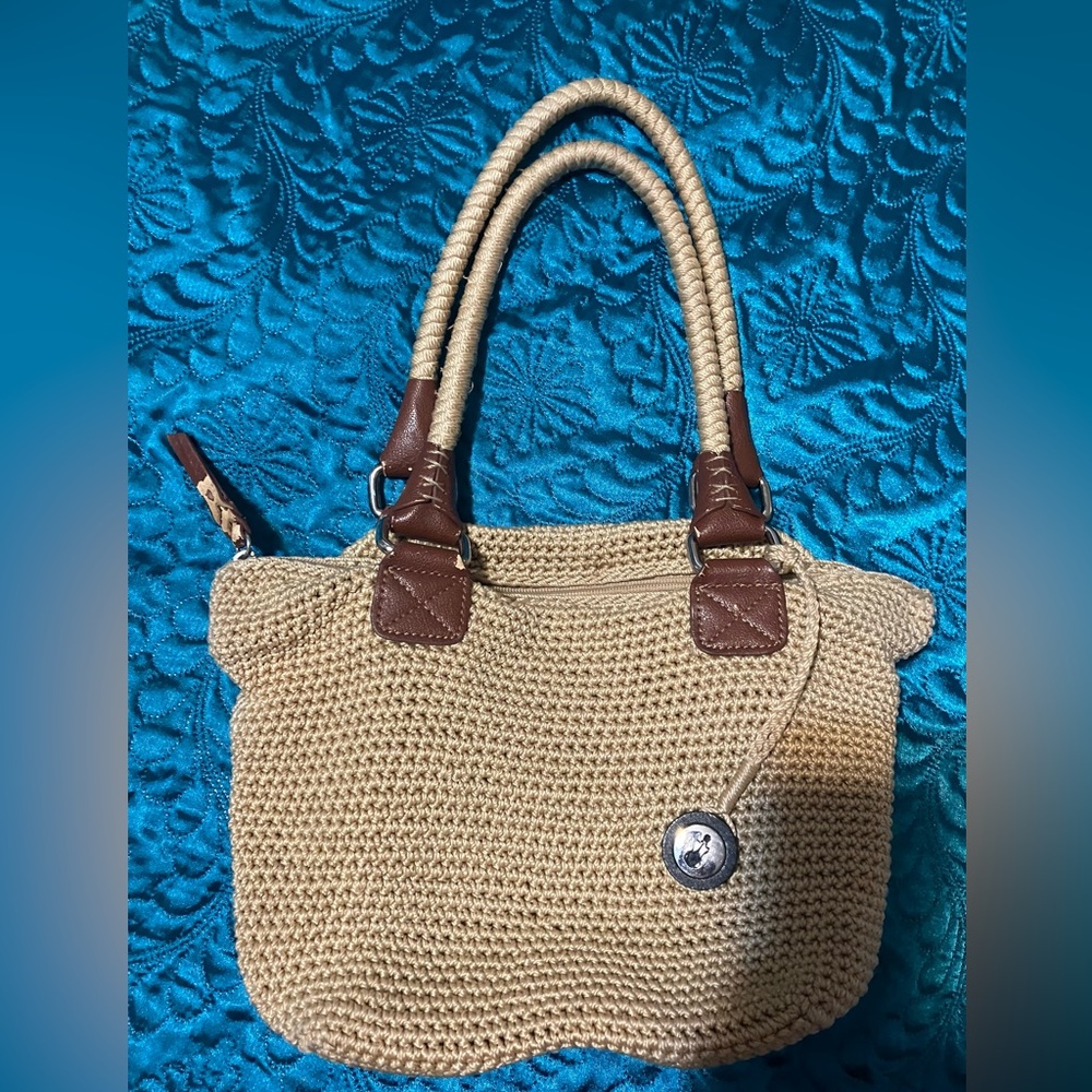 Le Sac crocheted handbag with leather trim